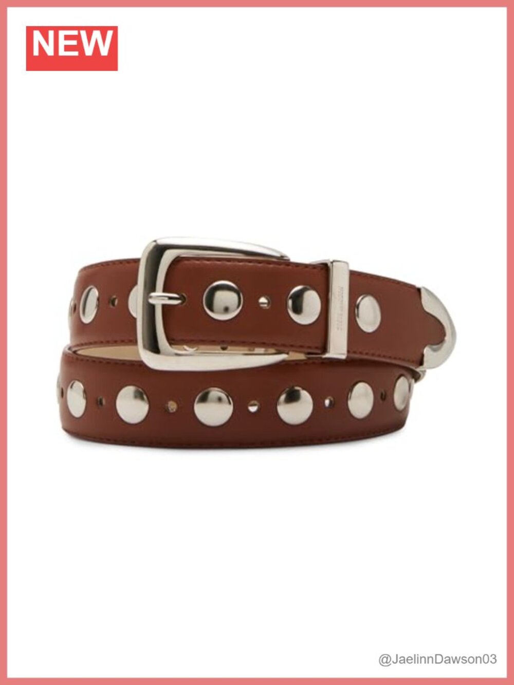 Studded Faux Leather Belt with Silver Buckle Metal Studs 1.33 in Wide